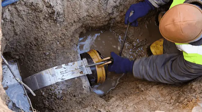 Technician performing underground drainage repair for foundation protection and gutter systems in Green Bay, WI